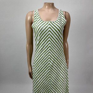 LAFAYETTE NY 148 Women's Dress 8 Medium Green Striped Cotton Sleeveless Midi CC1